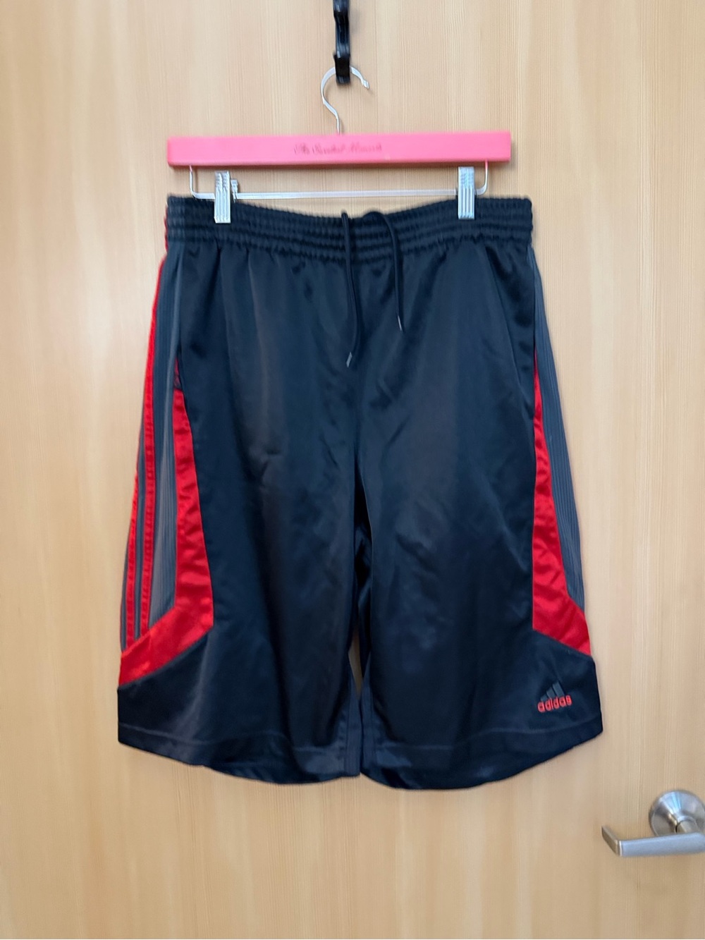 adidas Black Athletic Shorts with Red Side Panels